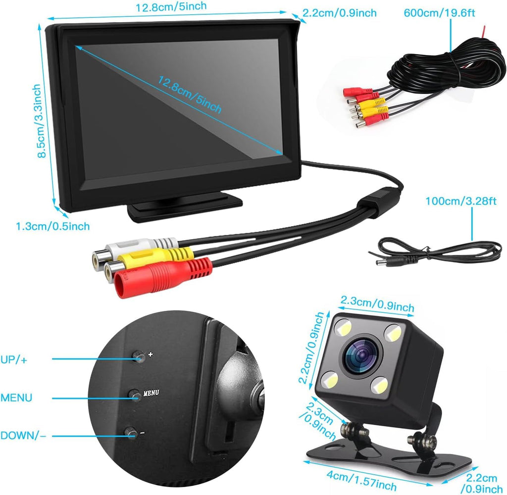 Kairiyard 5 Zoll HD Auto LCD Monitor mit 4LED Nachtsicht Wasserdicht Auto Rückansicht Rückfahrkamera Rückfahrsystem für PKW,SUV,Lieferwagen,Pickups und LKW