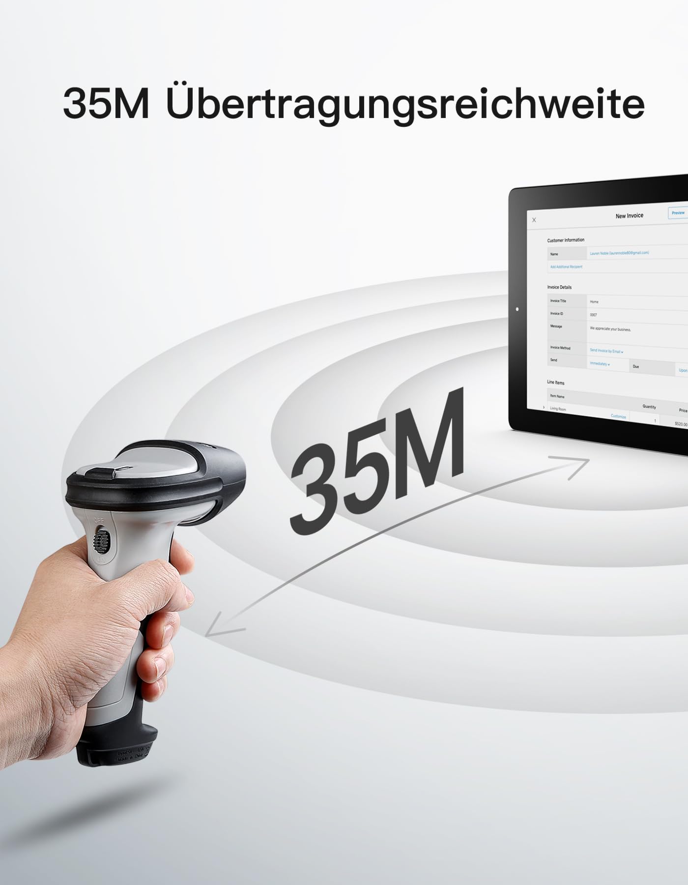 Inateck Barcode Scanner 2D Bluetooth, Kabellose QR Code Scanner, Wireless Handscanner mit AI APP & SDK, 1 Ladung 180 Tage Standby, Automatisches schnelles und präzises Scannen, BCST-72