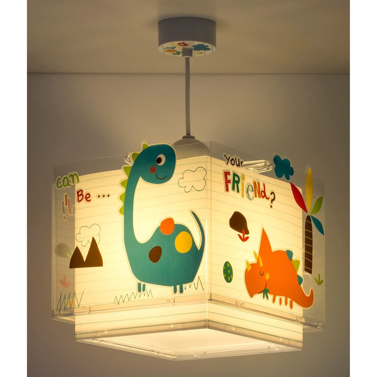 Dalber Lampe kinderzimmer, kinderlampe Pendelleuchte Hängelampe, Deckenleuchte Kinder, Deckenlampe kinderzimmer, Dinosaurier Dinos, 73452, E27, Mehrfarbig