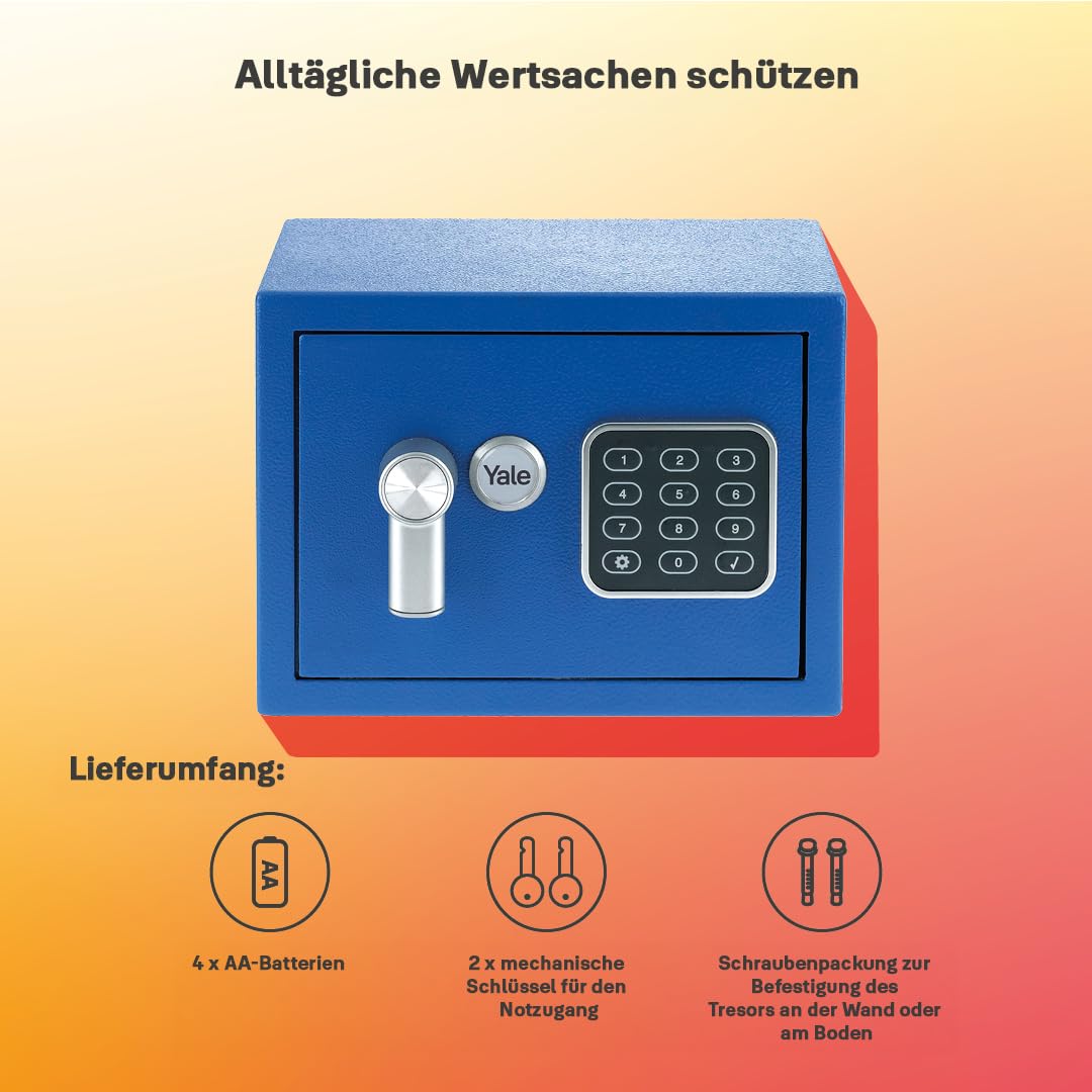 Yale Elektronischer Tresor - YSV/170/DB2/B - Mini - Blau - Standardsicherheit