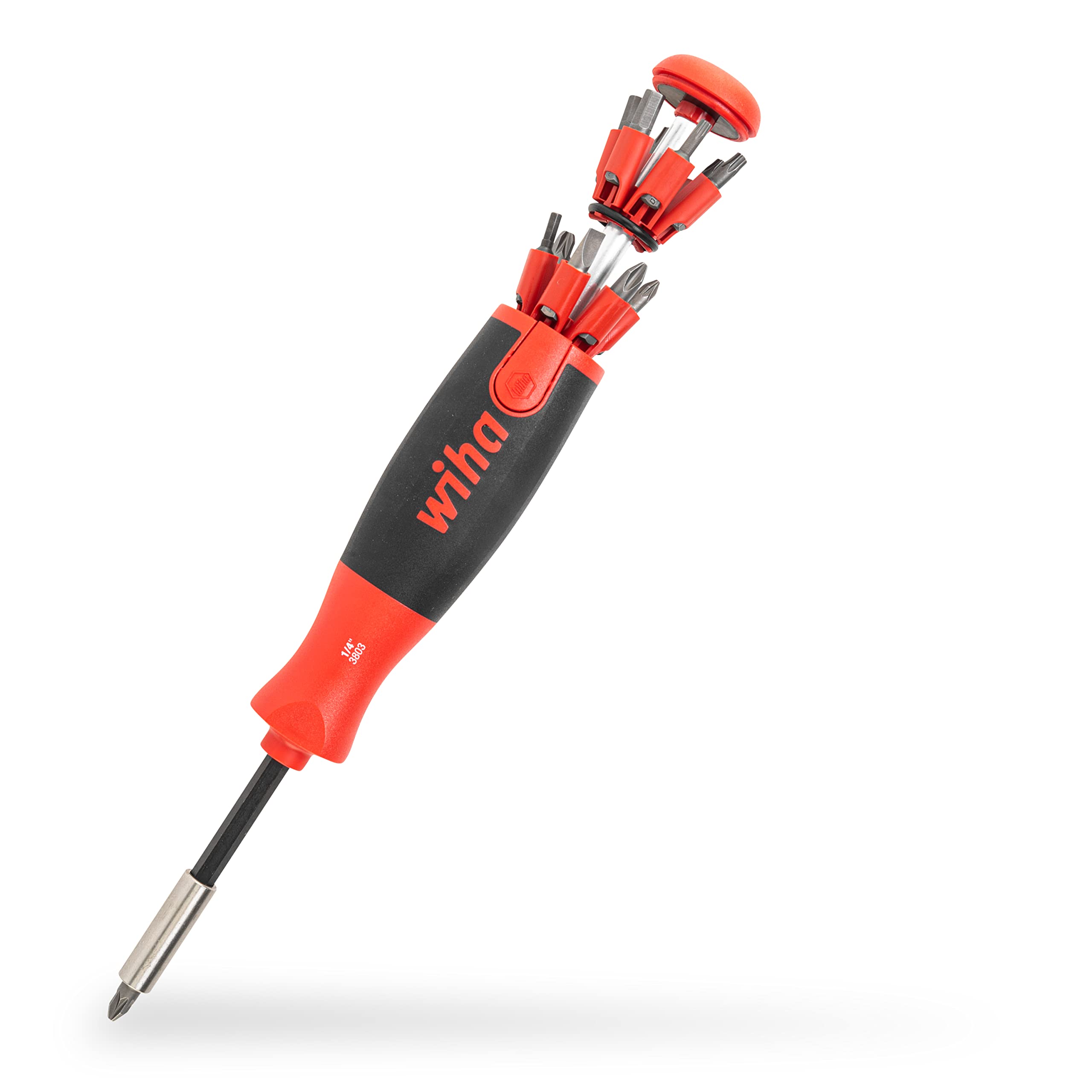 Wiha Schraubendreher mit Bit Magazin LiftUp 25 magnetisch gemischt mit 12 Bits, 1/4" (3803), Bits im Griff, langlebig, universell, Bitsatz, Bithalter, platzsparend, kompakt, stabil