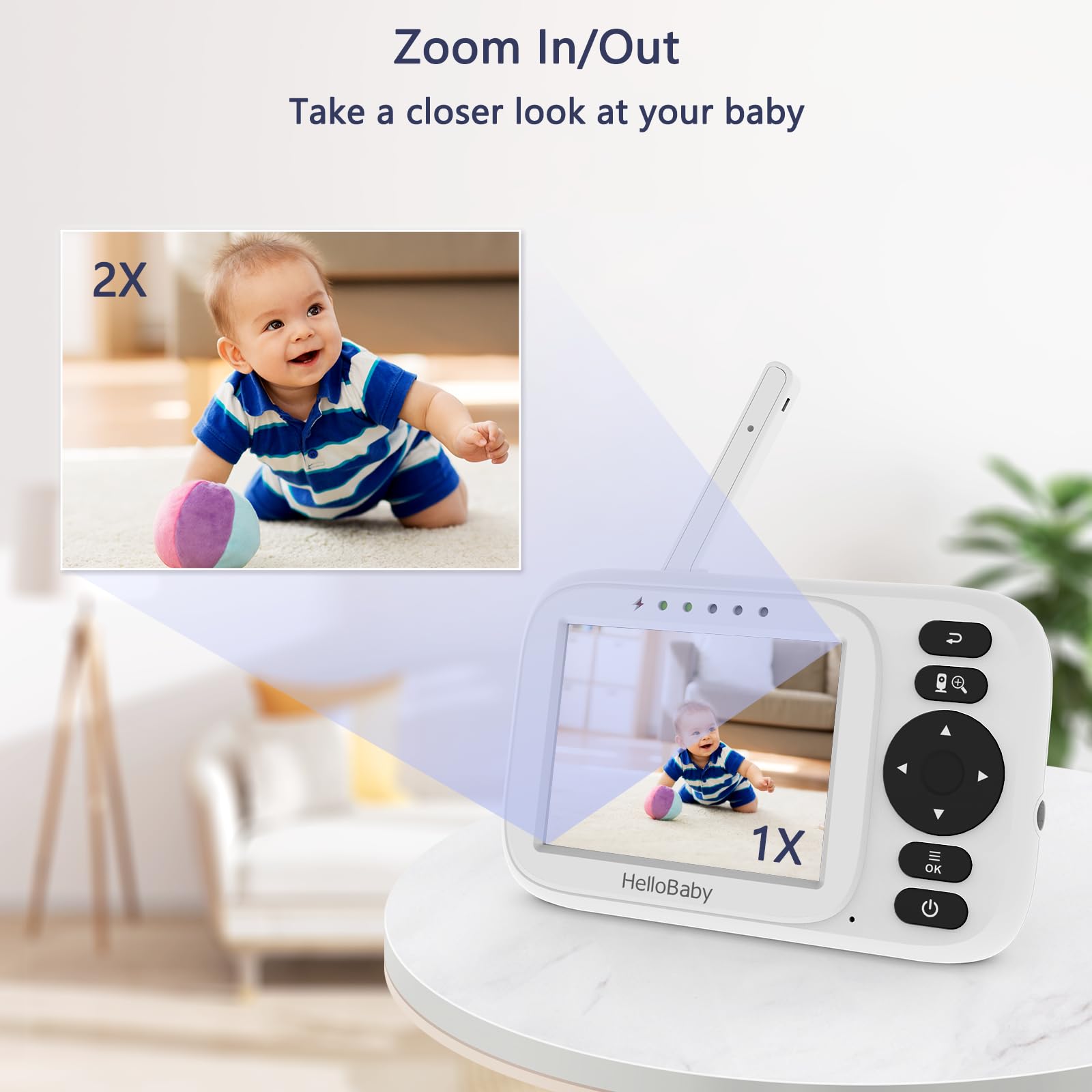 HelloBaby Babyphone mit Kamera, Video Babyphone ohne WLAN, 3,2 Zoll IPS Bildschirm,Nachtsicht, Winkel Manuell Einstellen, Reichweite 305m, ECO/VOX Audiomodus, Fütterungserinnerung,USB Ladegerät,HB2438