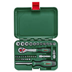 Bosch Ratschen / ¼"Steckschlüsselsatz-Set, 34-teilig (hochwertiger und vielseitiger Steckschlüsselsatz für zahlreiche Heimwerkeraufgaben; ergonomischer Griff mit Softgrip; magnetische Bit-Aufnahme)