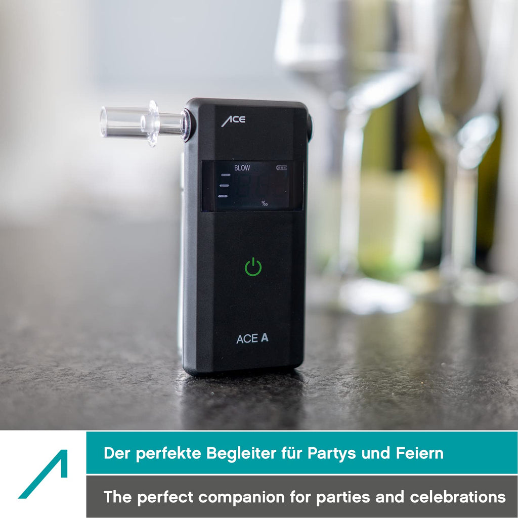 ACE A Alkotester - digitaler Alkohol-/Promilletester - Alkoholtester mit elektrochemischem Sensor und 1-Knopf-Bedienung, Schwarz