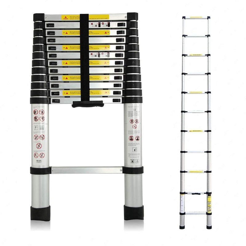 Vlio 3,8M Teleskopleiter, Mehrzweckleiter Aluminium, 150 kg/330 Pfund Belastbarkeit, Ausziehbar Aluleiter, Ausziehleiter Mehrzweckleiter für Dachboden/Kletterdach/Büronutzung/Baujob, Silber