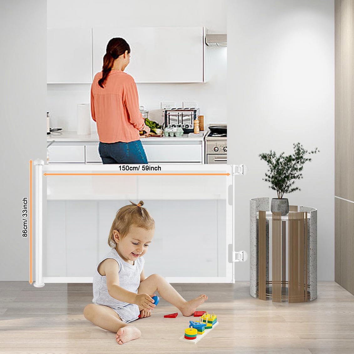 Einziehbares Hundegitter ohne Bohren, Kein Bohrer Ausziehbare Babygitter für Treppen Erweiterbar auf bis zu 150 cm breites Hundegitter für Türen, Flure, drinnen und draußen