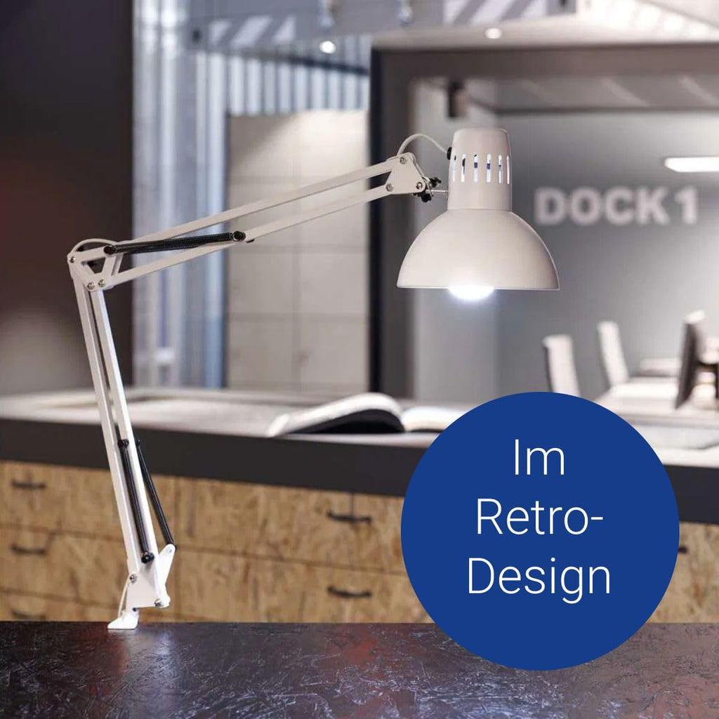 Maul LED Schreibtischlampe MAULstudy | verstellbare Klemmleuchte mit Gelenkarm für Büro, Arbeitszimmer und Schreibtisch | elegante Bürolampe aus Metall | exklusive LED-Leuchtmittel | Weiß