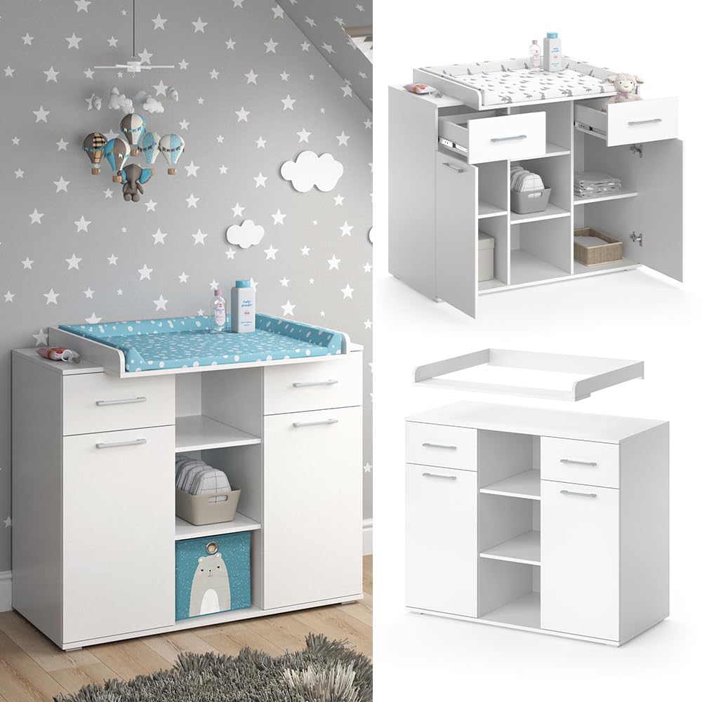 Vicco Wickelkommode Leonie, Wickelaufsatz für die Kommode, Weiß, 113 x 100 cm