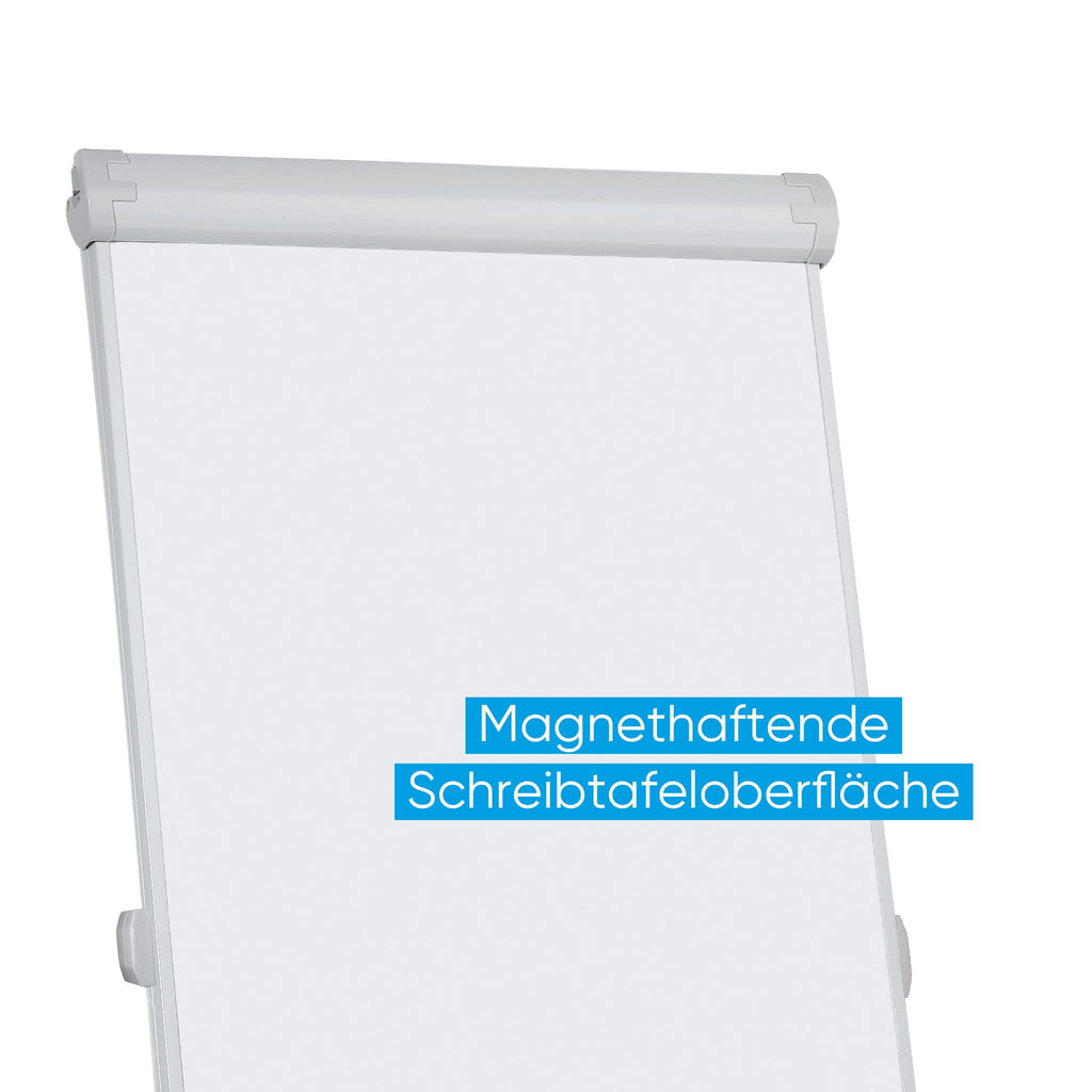 FRANKEN Flipchart, Beschreibbar, Magnetisch, Mobil, Mit Rollen und 2 Seitenarmen, Whiteboard mit Ständer, Papierhalterung und Stifteablage, 67 x 95 cm, PRO Deluxe Mobil, FC81