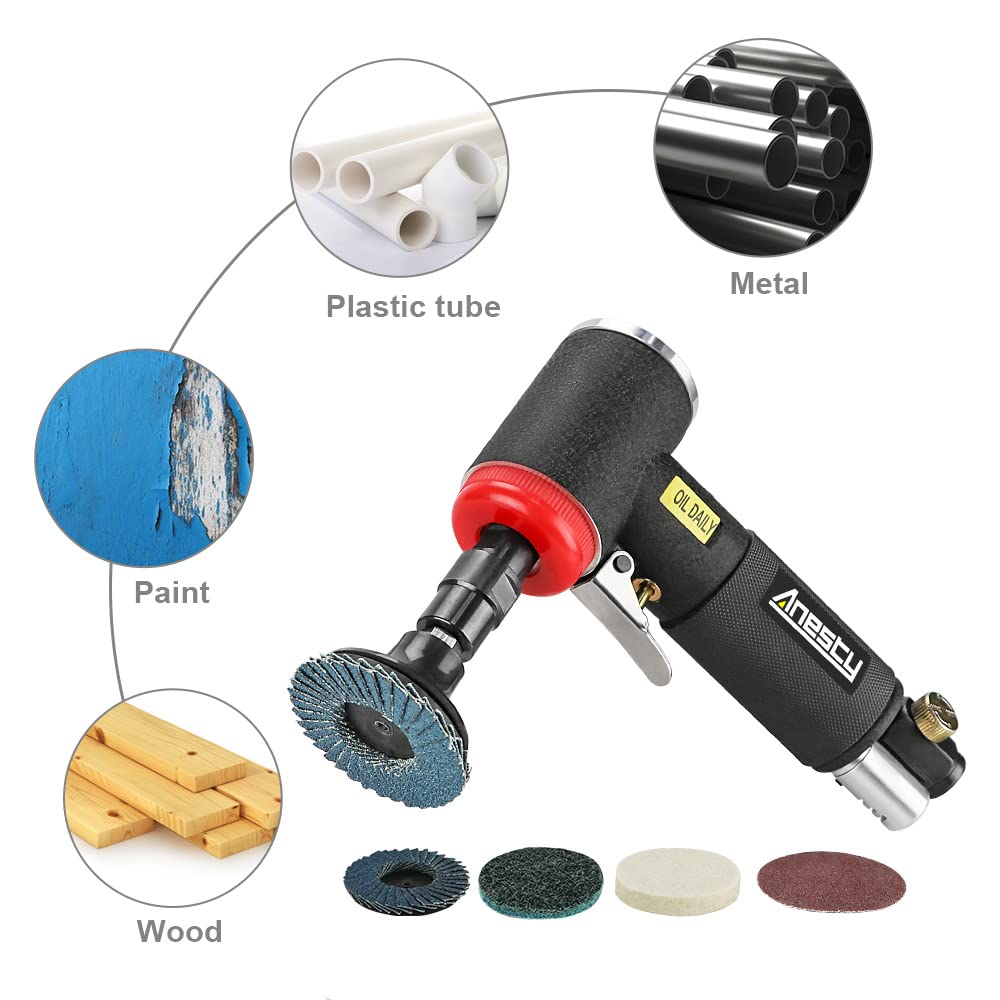 Druckluft Winkelschleifer Set - Mini Druckluft Schleifer mit 6mm & 3mm Spannzange und 20 2 Zoll Schnellwechselscheiben Set, Klein Druckluftschleifer 90° Abgewinkelt zum Schneiden/Schleifen