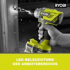 RYOBI 18 V ONE+ Akku-Bohrschrauber R18DD3-215S, 2-Gang-Getriebe, 13 mm Schnellspannbohrfutter, inkl. 2 x 1,5 Ah Akku und Ladegerät