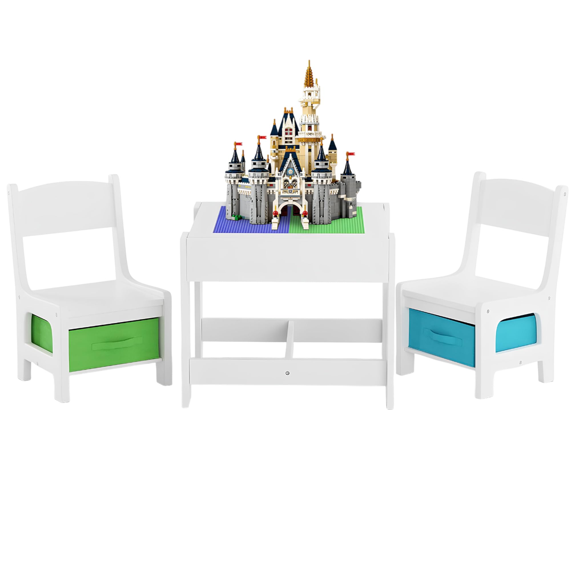 Baby Vivo Kindersitzgruppe Kindertischgruppe Kindermöbel Kinderzimmer Set mit multifunktionalem Tisch und 2 Stühlen aus Holz - Moritz