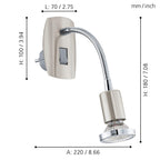 EGLO Steckdosenspot Mini, 1 flammige Steckerleuchte, Steckdosenlampe aus Stahl, Farbe: Nickel matt, chrom, Fassung: GU10, inkl. Schalter und Flexarm