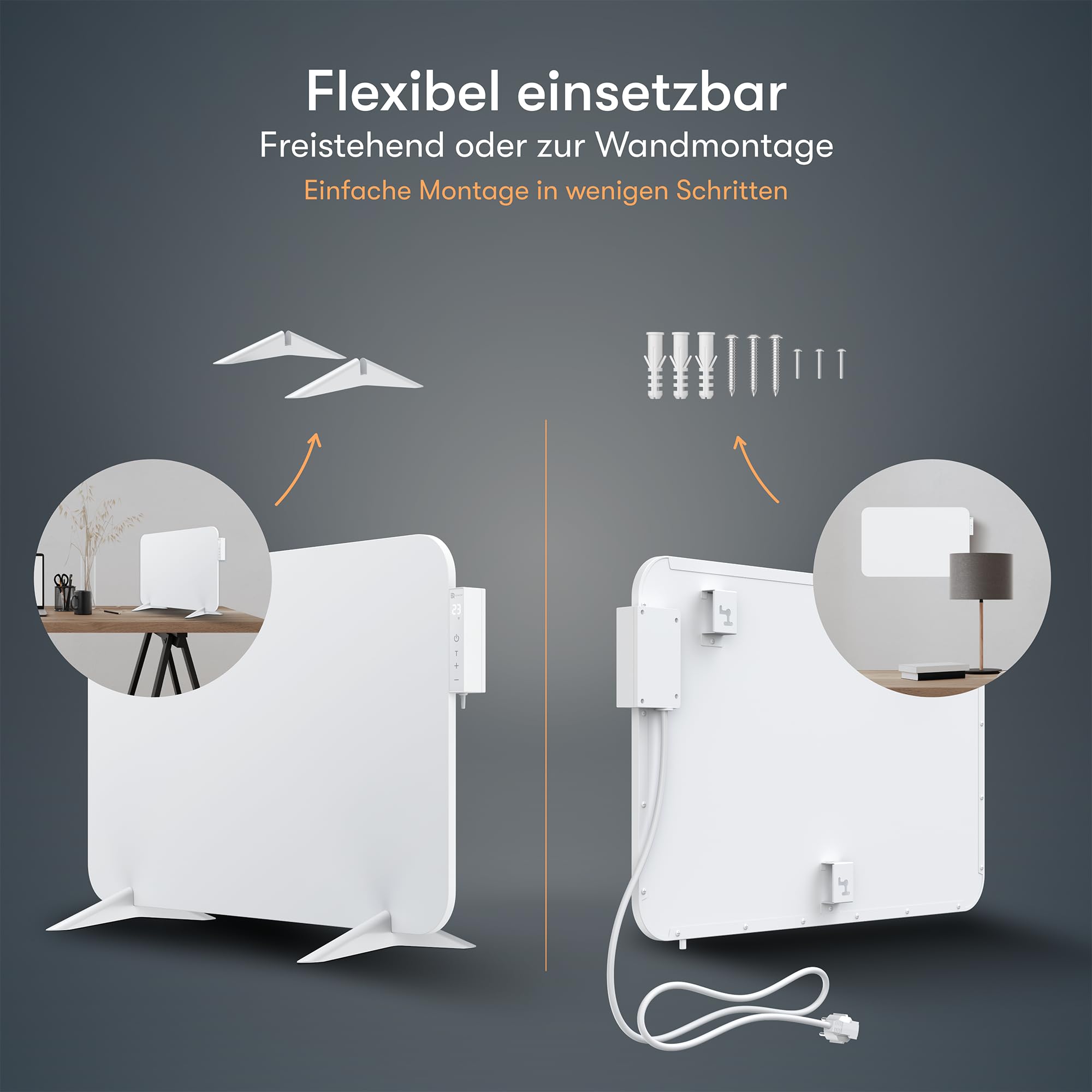 BR Bringer Infrarotheizung 450 Watt mit Smart Thermostat, WIFI & App - für Wandmontage oder als Standgerät für kleine Räume bis 10m² - sehr Energiesparend - Deutsche Qualitätsmarke (weiß)