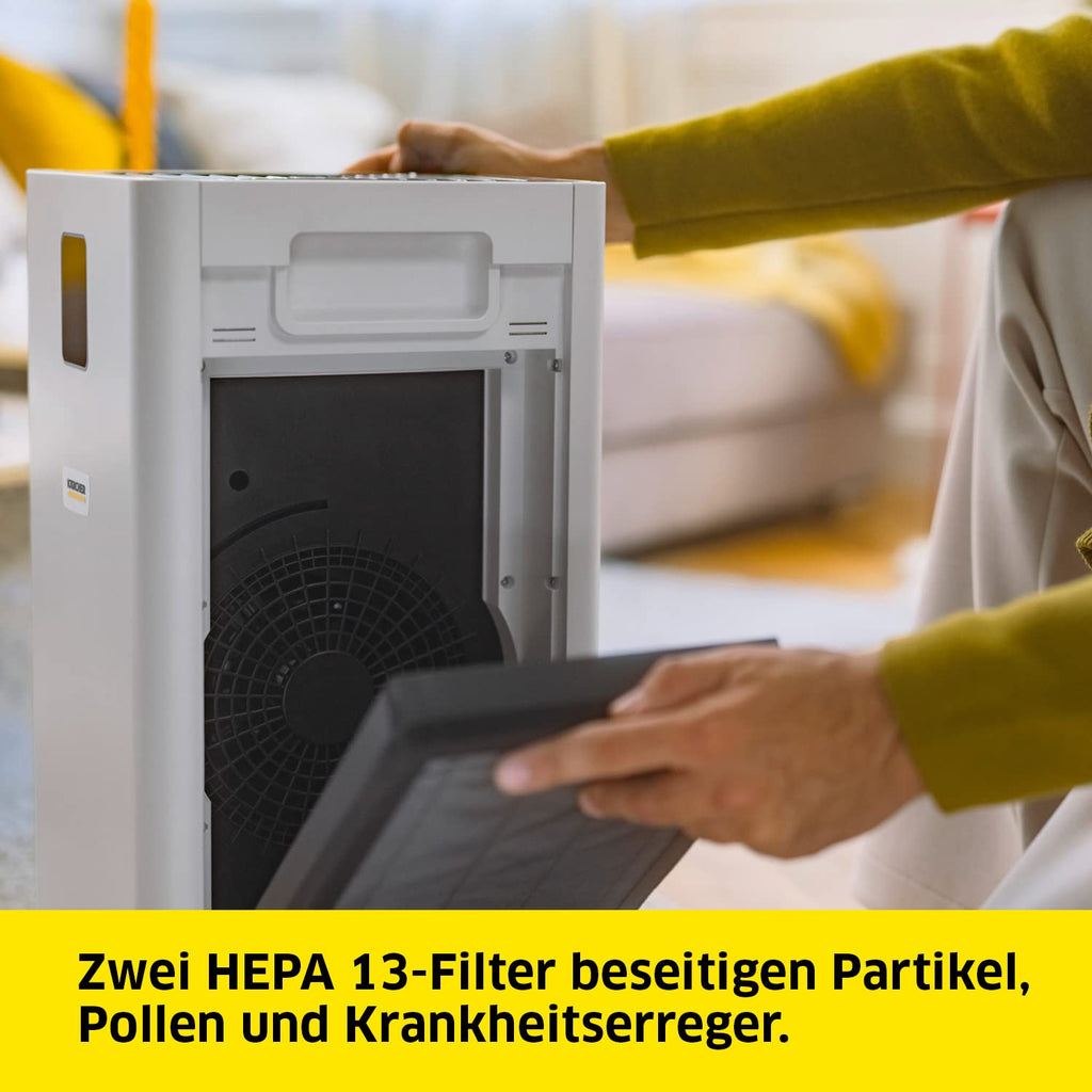 Kärcher Luftreiniger AF 50, Luftdurchsatz: 520 m³/h, bis zu 100 m² Räume, beseitigt 99,95% der Partikel bis zu 0,3 μm wie Feinstaub, Aerosole, Allergene, Gerüche, Automatik-Funktion, Timer, Nachtmodus