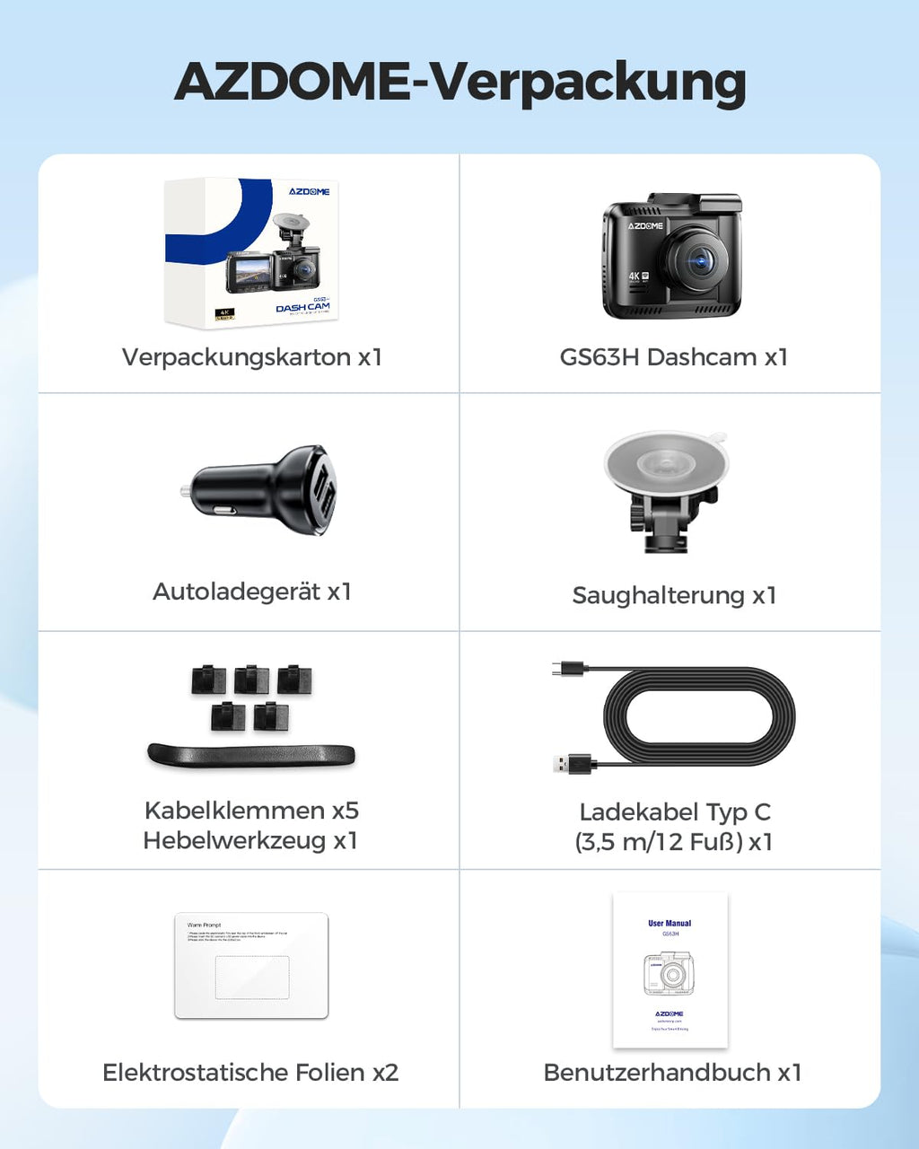 AZDOME Dashcam Auto mit 4K Auflösung, WiFi Autokamera mit GPS, Dash Camera mit Nachtsicht, 170°Weitwinkel, WDR, 2,4" IPS, 24/7 Parküberwachung, Bewegungserkennung, Loop-Aufnahme(GS63H)