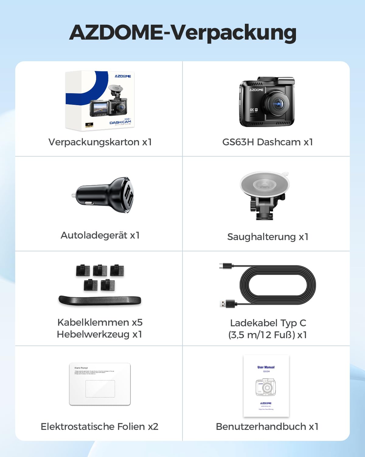 AZDOME Dashcam Auto mit 4K Auflösung, WiFi Autokamera mit GPS, Dash Camera mit Nachtsicht, 170°Weitwinkel, WDR, 2,4" IPS, 24/7 Parküberwachung, Bewegungserkennung, Loop-Aufnahme(GS63H)