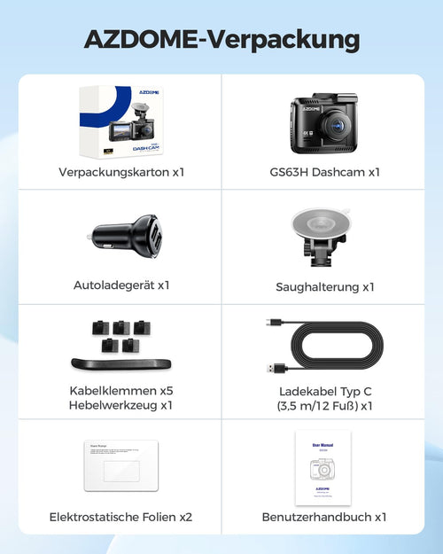 AZDOME Dashcam Auto mit 4K Auflösung, WiFi Autokamera mit GPS, Dash Camera mit Nachtsicht, 170°Weitwinkel, WDR, 2,4" IPS, 24/7 Parküberwachung, Bewegungserkennung, Loop-Aufnahme(GS63H)