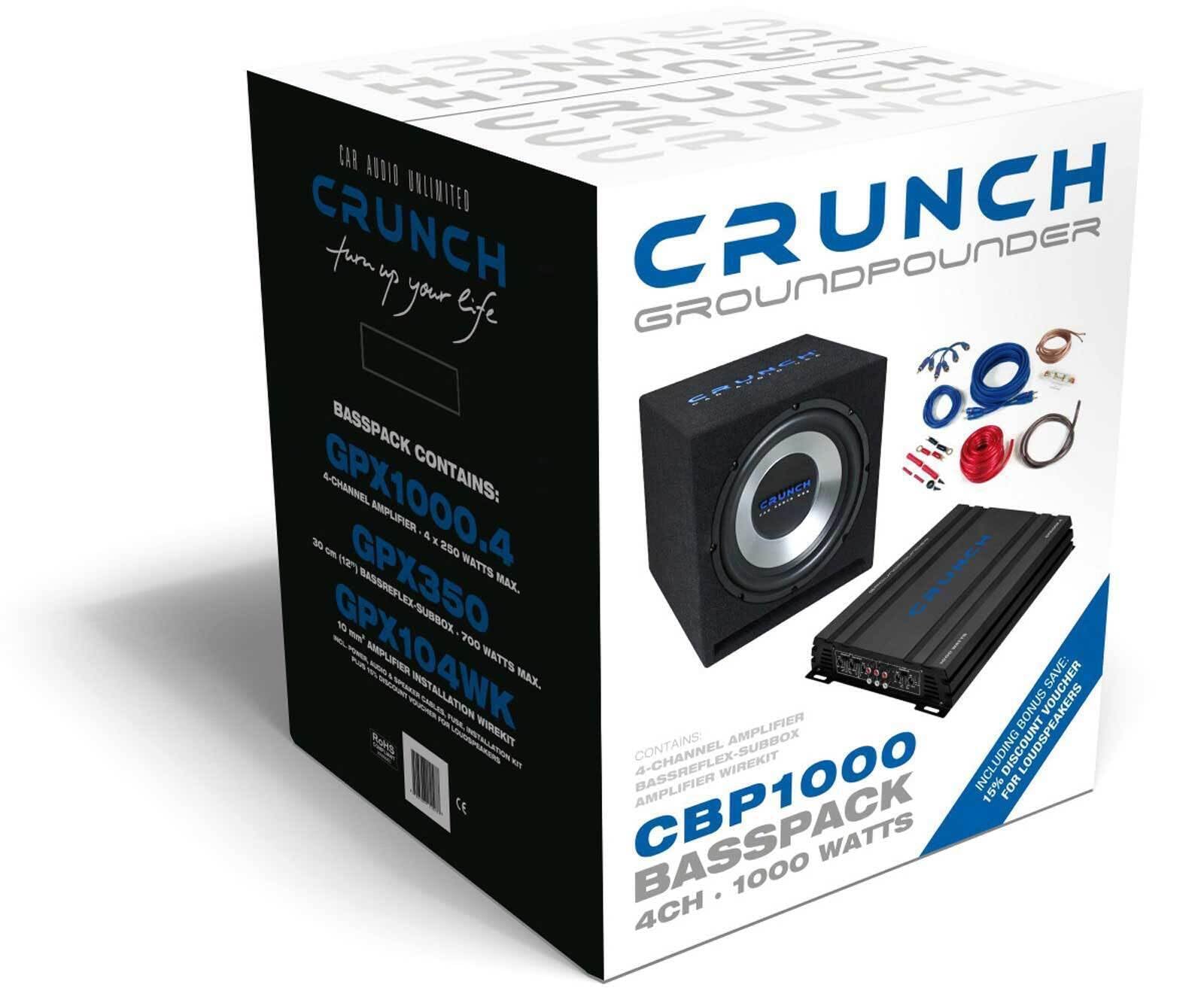 Crunch CBP1000 Bass Pack für Auto mit 30cm Subwoofer 4-K Verstärker & Kabel-Kit - 300mm Subwoofer im Gehäuse