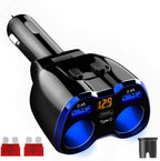 USB C Auto Ladegerät Zigarettenanzünder Verteiler Adapter Splitter Typ C KFZ Ladegerät 2 Fach Steckdose 12V/24V DC 120W mit LED Voltmeter Schalter Dual USB Port