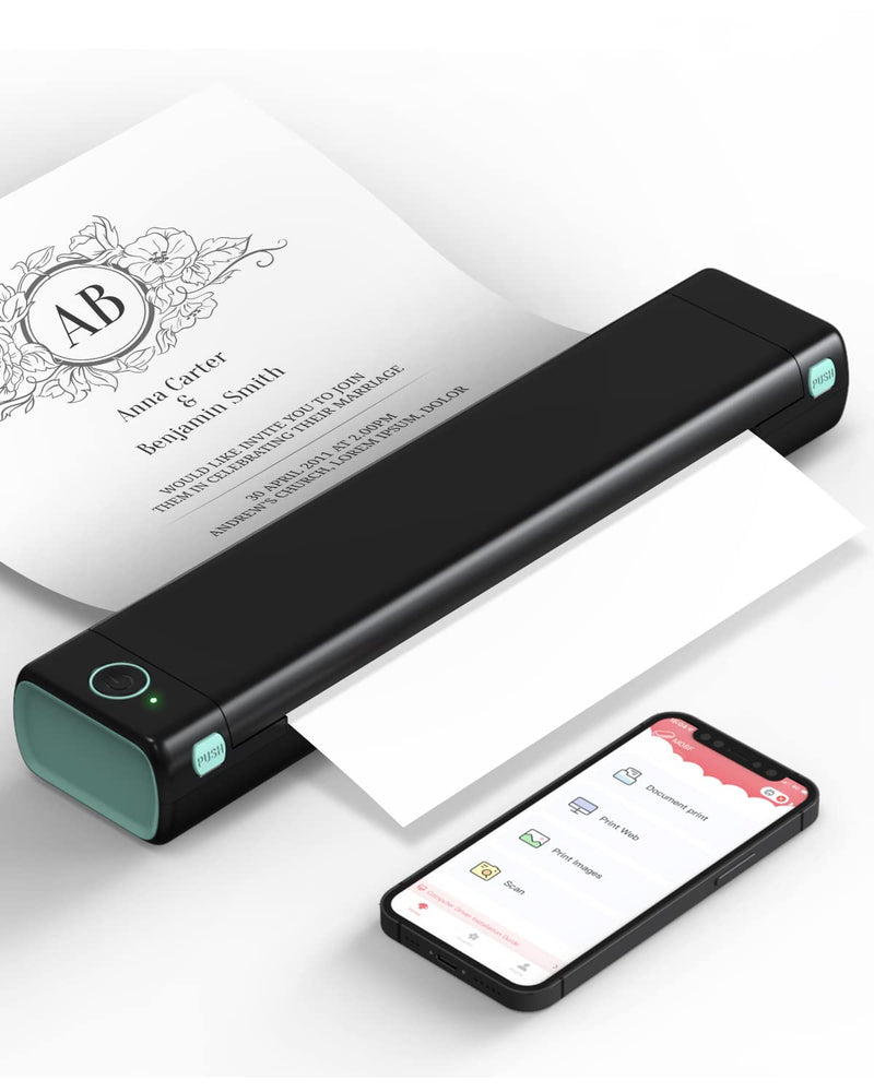 Phomemo M08F Thermodrucker A4 Mobiler Bluetooth Drucker, Tragbarer Wireless Printer für Unterwegs Kompatibel Android iOS, Thermopapier Drucker, Schwarz Grün