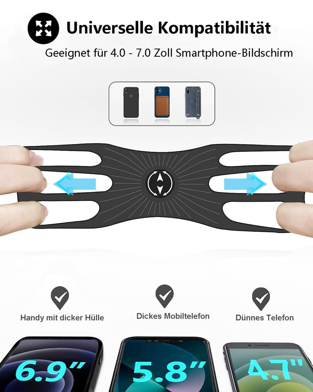 Zoeley Handyhalterung Fahrrad, Universal Handyhalterung Motorrad【1s-Installation】Abnehmbare 360° Drehen【Silikon Anti-Vibration】Fahrradhalterung Lenker Rennrad für alle 4.0-7 Zoll Smartphone (Black)