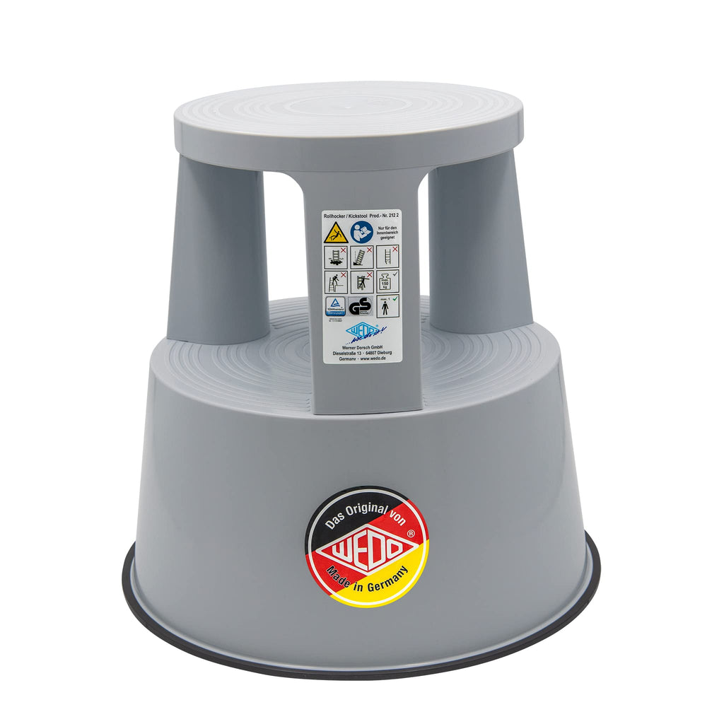 WEDO Rollhocker STEP aus bruchfestem Kunststoff - rollbarer Elefantenfuß Tritthocker, TÜV GS-geprüft, Made in Germany, rutschfest - Höhe ca. 43 cm, Tragkraft 150 kg, Farbe Lichtgrau