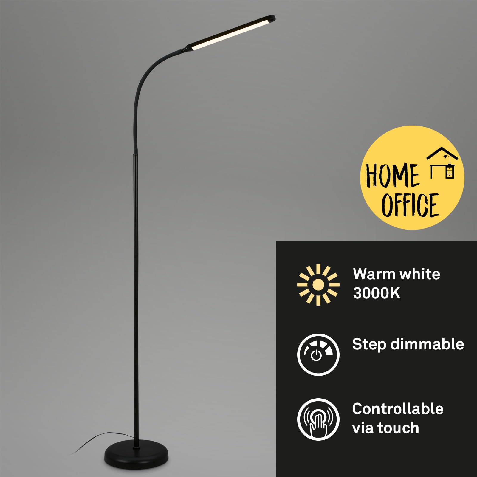 BRILONER – LED Stehlampe dimmbar als Deko im Wohnzimmer und Leselampe, Schwenkbare LED Lampe, Wohnzimmerlampe, Touch, Indirekte Beleuchtung, Schwarz