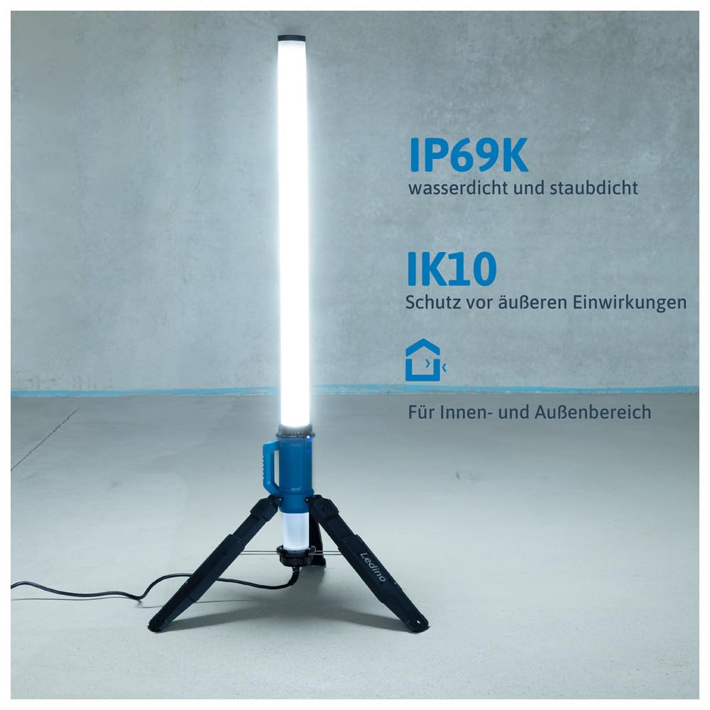 Ledino LED Stehlampe 120W | 360° Lichtsäule | 14400lm | IP69K | LED Baustrahler | Flutlicht für Werkstatt & Baustelle | nicht dimmbar | 5m Kabel