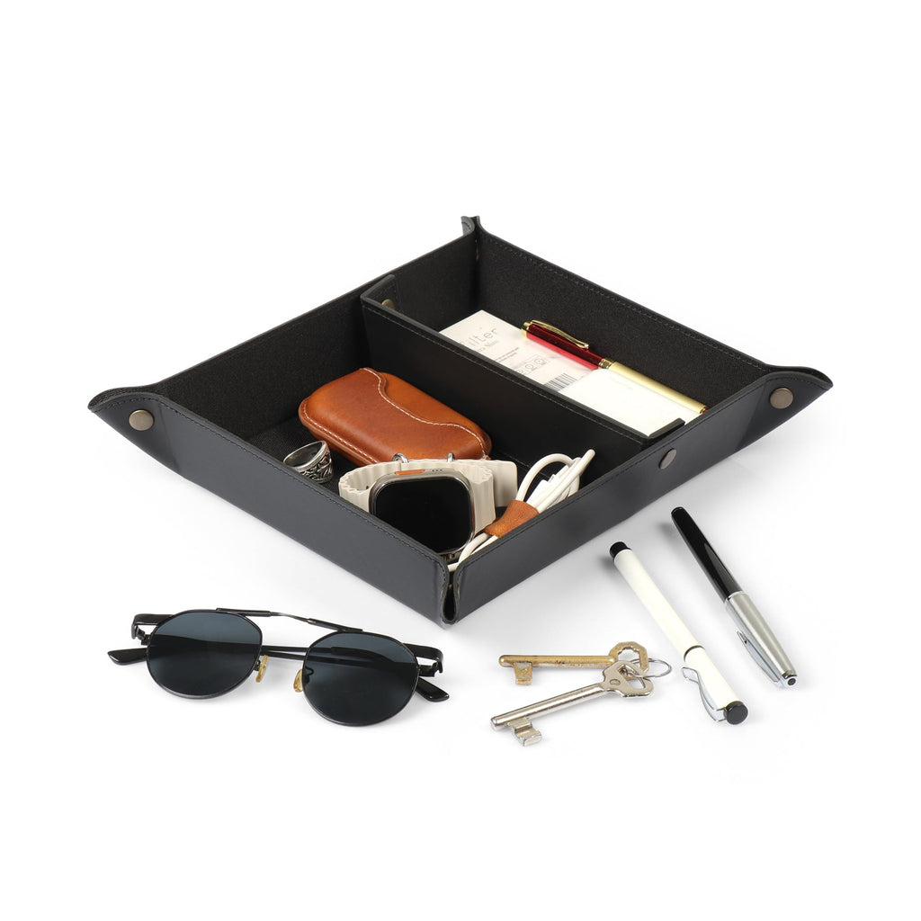 Londo Leder Taschenleerer - Vide Poche - Ledertablett Organizer, Praktische Aufbewahrungsbox - für Geldbörsen, Uhren, Schlüssel, Münzen, Handys und Büroausstattung