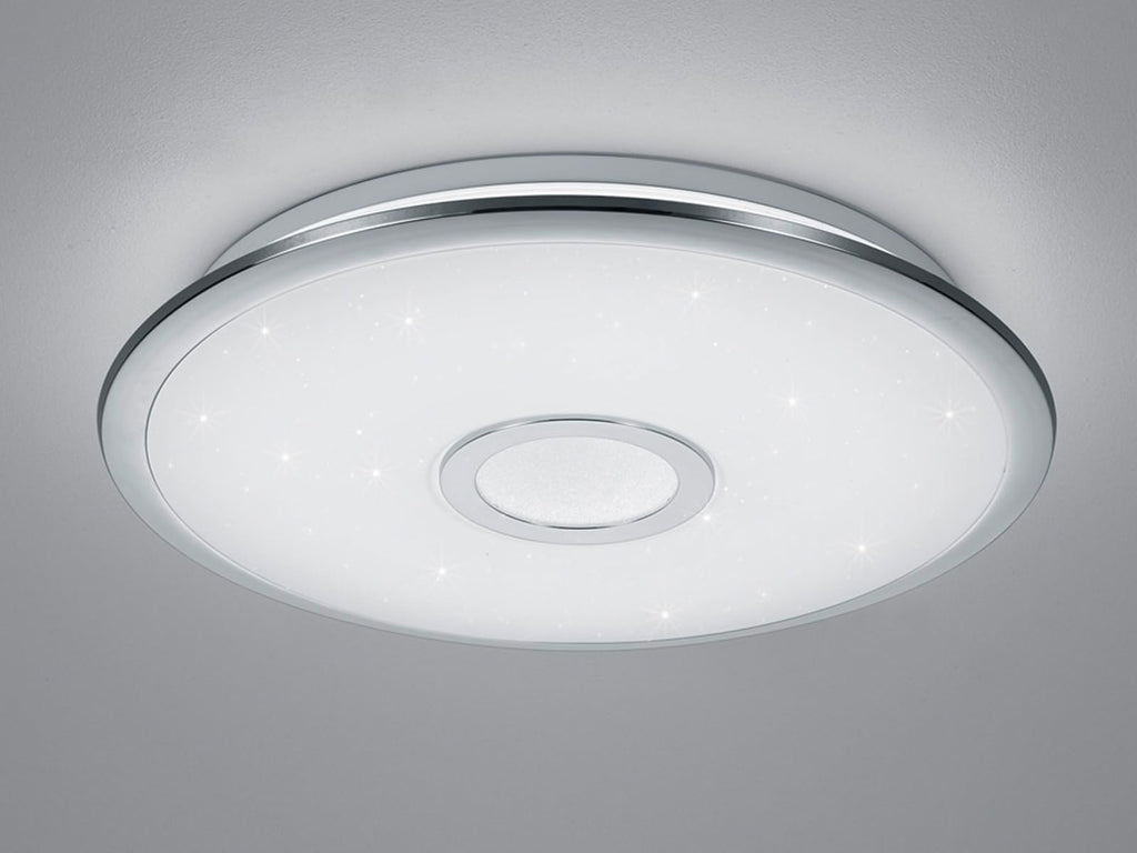 Trio Leuchten LED Deckenleuchte Osaka 678713006, Chrom, Acryl weiß mit Star Light Effekt, 30 Watt, Fernbedienung Helligkeit und Lichtfarbe einstellbar, Nachtlicht Funktion