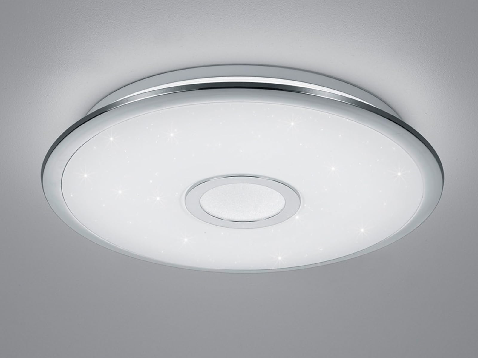 Trio Leuchten LED Deckenleuchte Osaka 678713006, Chrom, Acryl weiß mit Star Light Effekt, 30 Watt, Fernbedienung Helligkeit und Lichtfarbe einstellbar, Nachtlicht Funktion