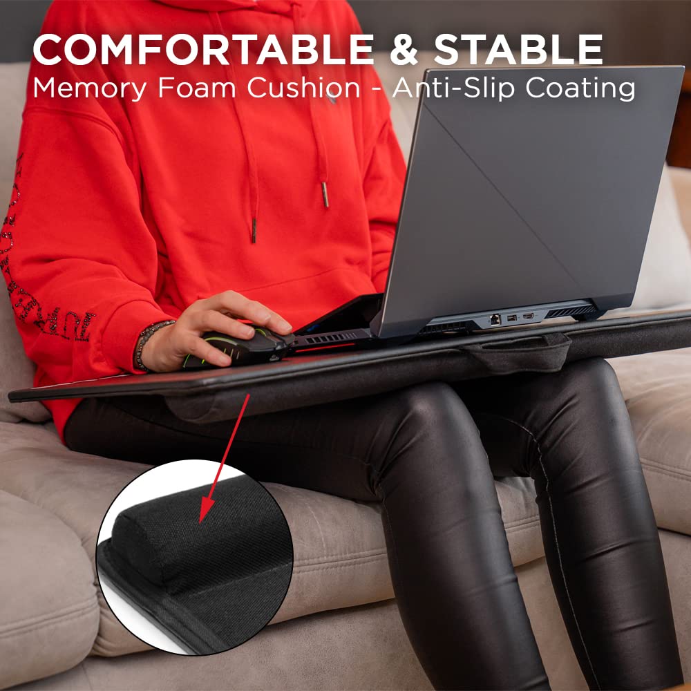 THE G-LAB K-Board Cadmium Laptopablage mit XXL-Kissen, Ideal für Home Office/Gaming für Bett oder Sofa, Laptopständer 13"-19", Lapdesk Extra Large mit Griff