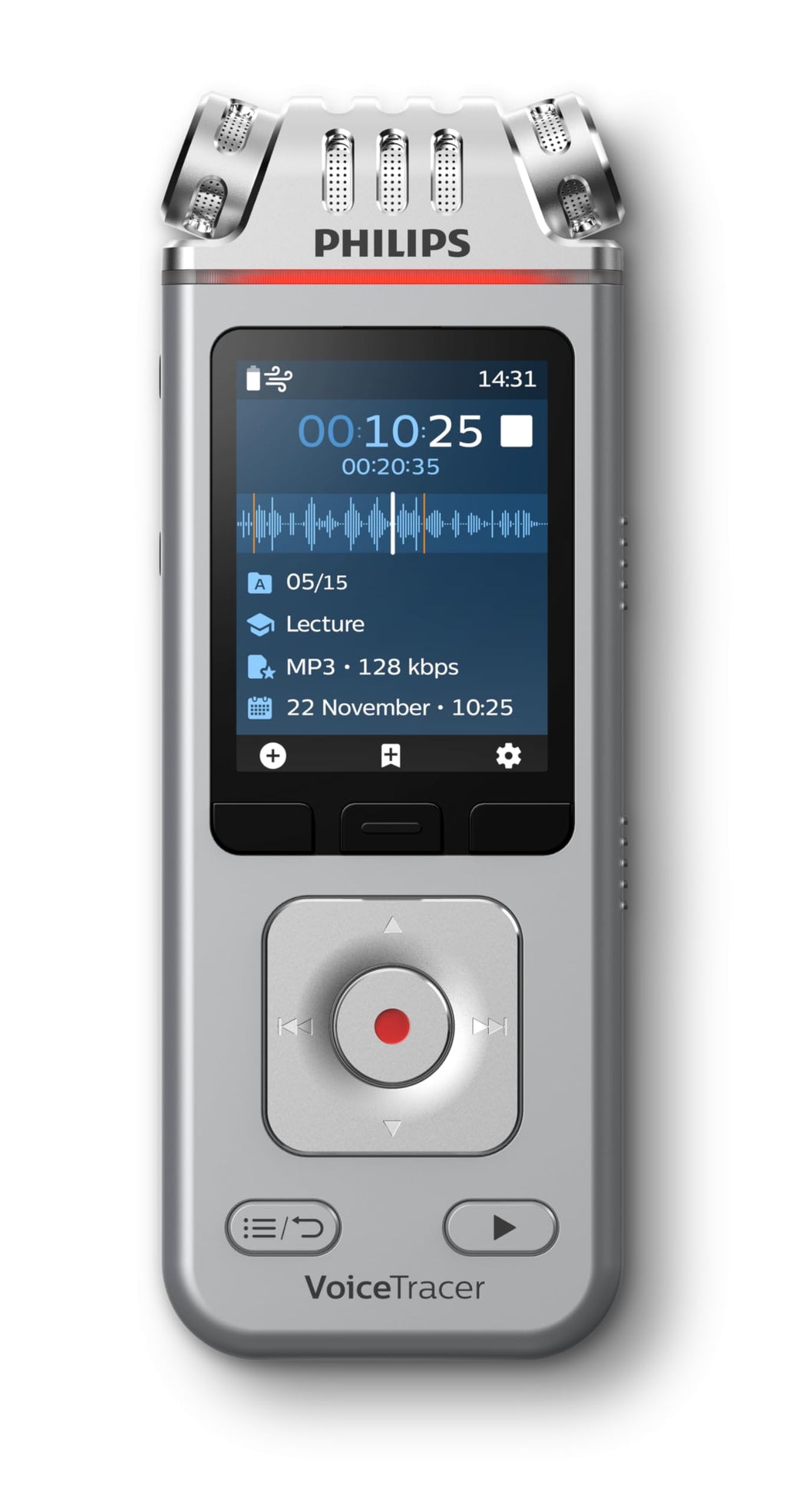 Philips DVT4115 VoiceTracer, Audio Recorder, MP3/PCM, 3 HiFi-Mikrofone, exzellente Fernaufnahme, Inkl. Sembly AI-Testlizenz: Transkription & KI-Zusammenfassungen