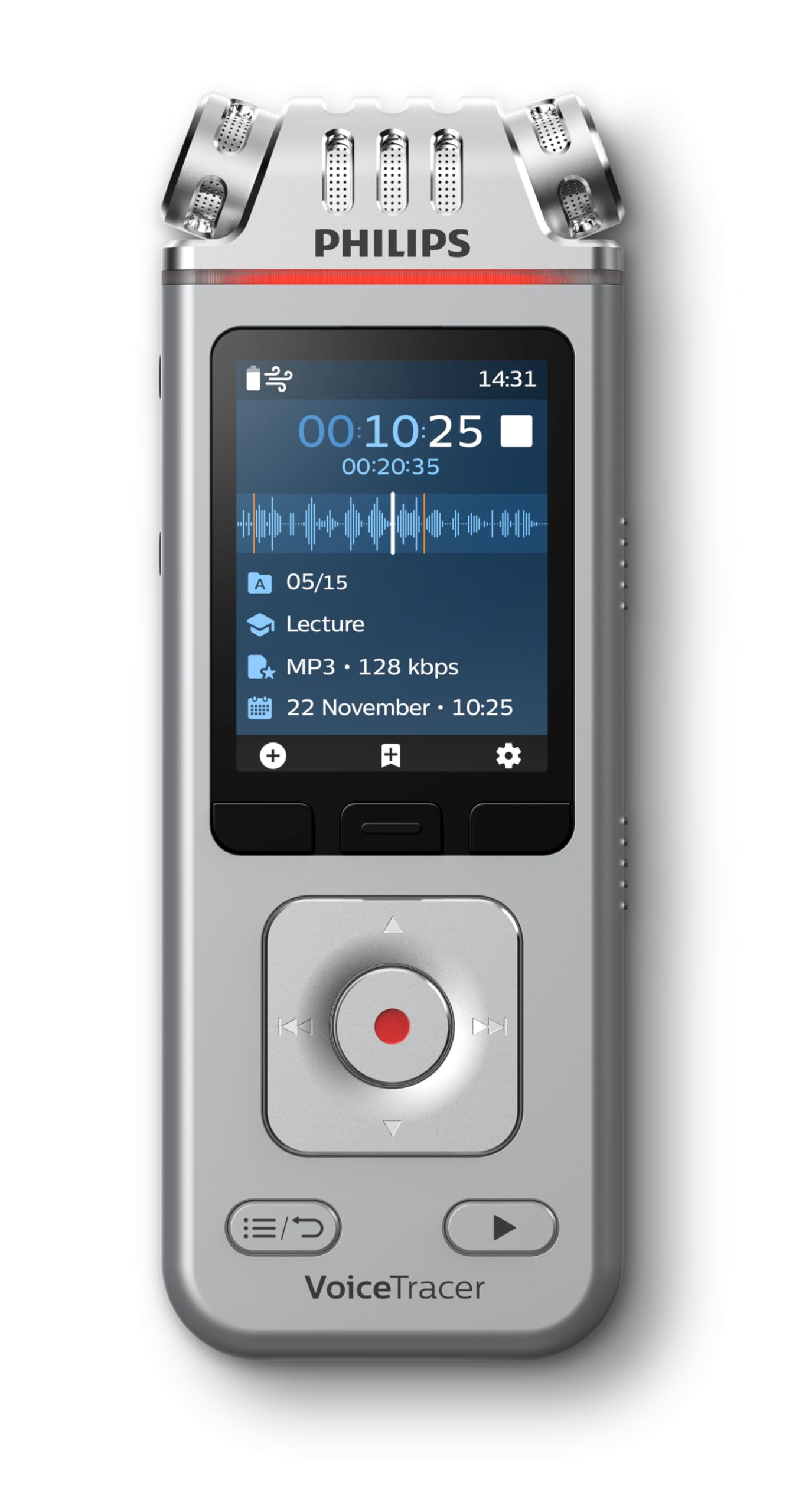 Philips DVT4115 VoiceTracer, Audio Recorder, MP3/PCM, 3 HiFi-Mikrofone, exzellente Fernaufnahme, Inkl. Sembly AI-Testlizenz: Transkription & KI-Zusammenfassungen