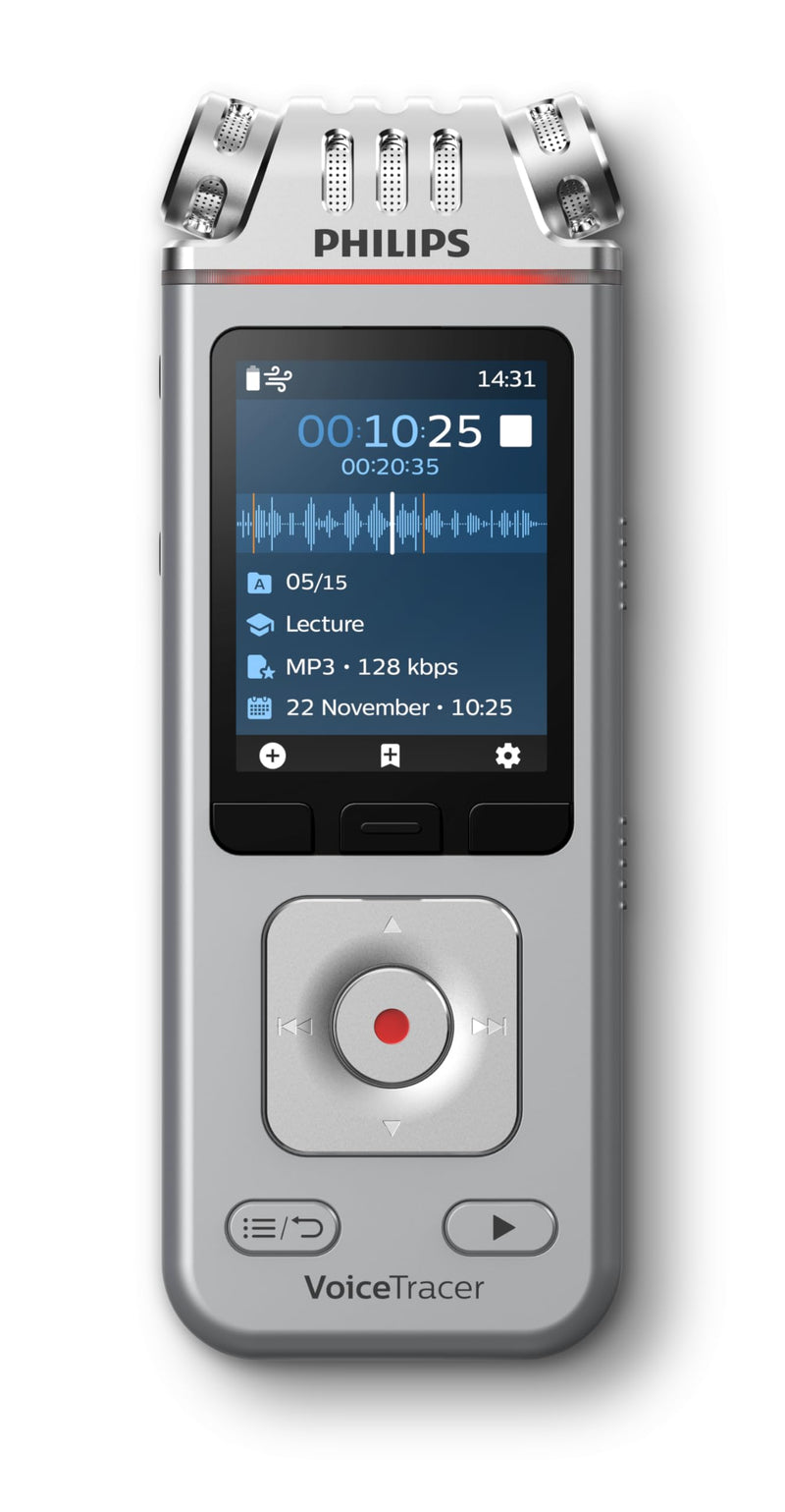 Philips DVT4115 VoiceTracer, Audio Recorder, MP3/PCM, 3 HiFi-Mikrofone, exzellente Fernaufnahme, Inkl. Sembly AI-Testlizenz: Transkription & KI-Zusammenfassungen