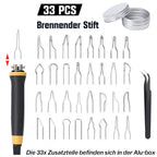 Pyrography Machine, 100W Holzbrenner Set mit 2 Stiften und 33 Tlg Drahtspitzen, Brandmalstation Brennkolben Brandmalerei Brandmalgeräte einstellbar von 0-750°C, Doppelanschluss, für Holz Leder Kürbis