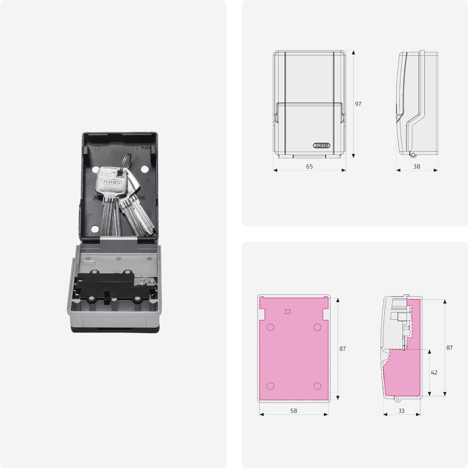 ABUS KeyGarage 727 Mini - Schlüsselbox zur Wandmontage - für bis zu 8 Schlüssel oder kleine Wertgegenstände - Schwarz-Silber