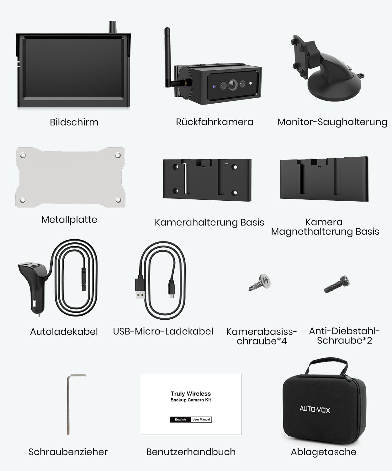 AUTO-VOX Magnetische Kabellos Rückfahrkamera, Weitwinkel Einparkhilfe mit 5" Monitor, 1080P IR Nachtsicht IP69K wasserdichte Rückfahrkameras für Wohnmobil Wohnwagen Anhänger(S4B)