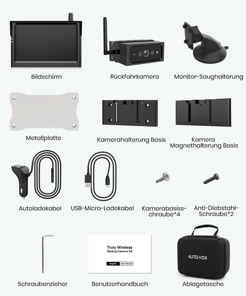 AUTO-VOX Magnetische Kabellos Rückfahrkamera, Weitwinkel Einparkhilfe mit 5" Monitor, 1080P IR Nachtsicht IP69K wasserdichte Rückfahrkameras für Wohnmobil Wohnwagen Anhänger(S4B)