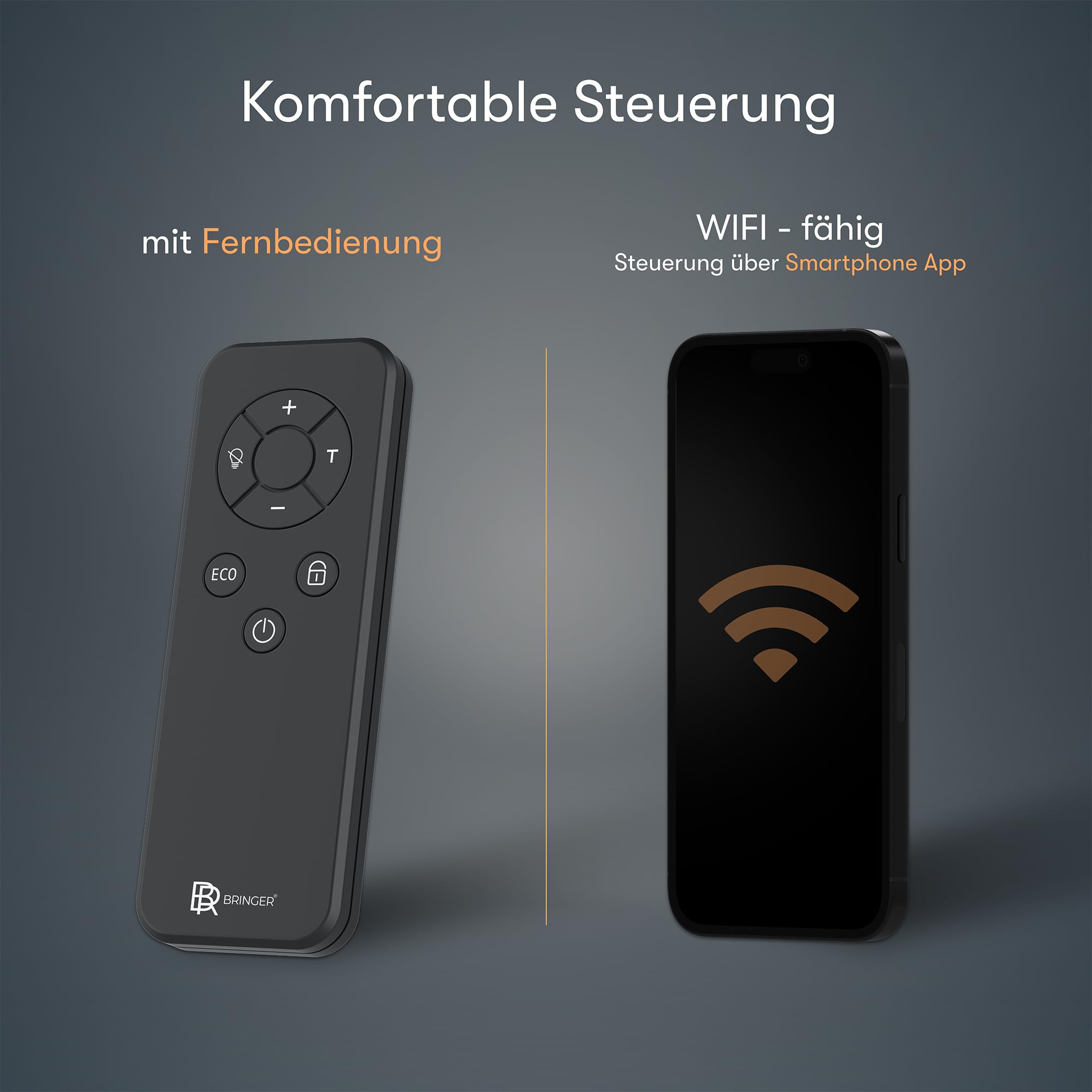 BR Bringer Infrarotheizung 450 Watt mit Smart Thermostat, WIFI & App - für Wandmontage oder als Standgerät für kleine Räume bis 10m² - sehr Energiesparend - Deutsche Qualitätsmarke (schwarz)