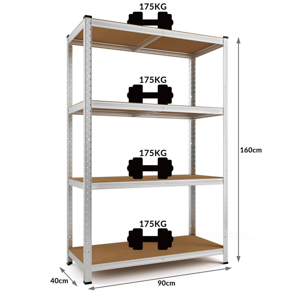 Monzana® 2X Schwerlastregal 160x90x40cm 1400kg 4 MDF-Platten Regal Lagerregal Kellerregal Steckregal Werkstattregal