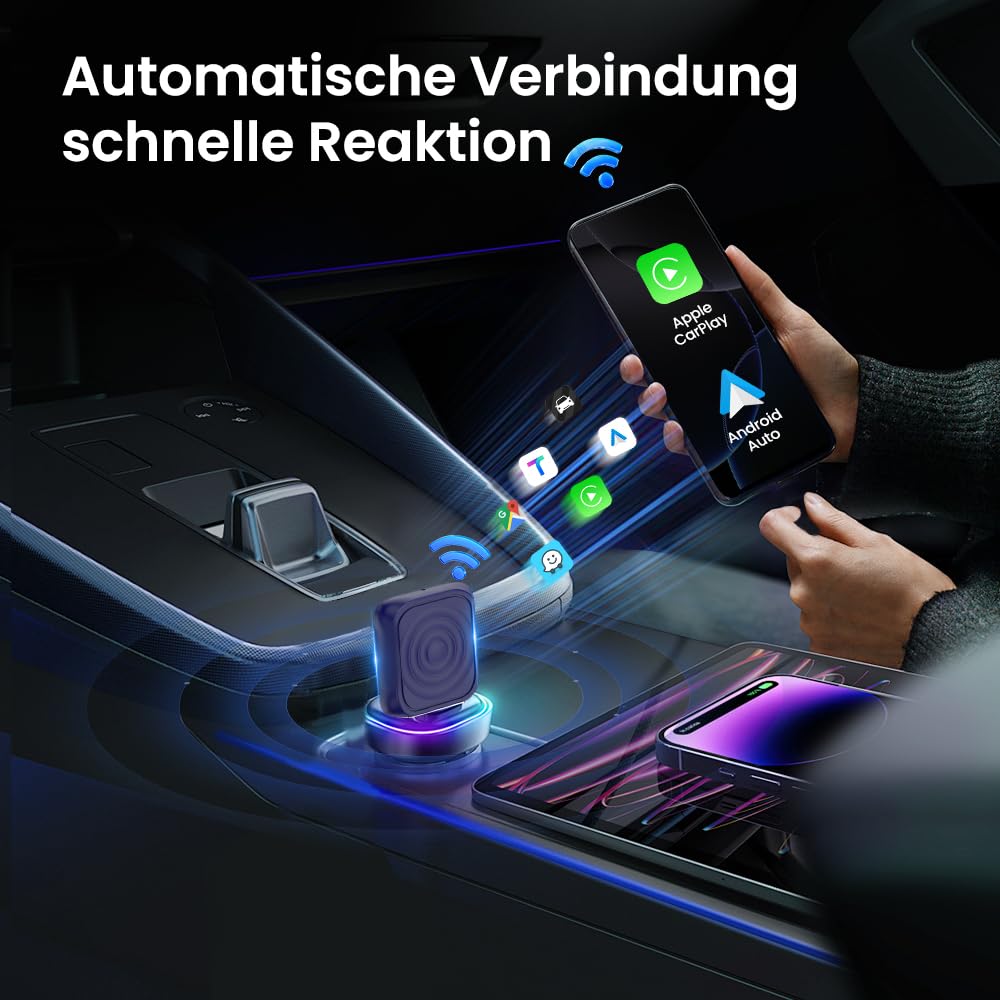 Carlinkit 2025 kabelloser CarPlay & Android Auto Adapter, Upgrade von kabelgebundener auf kabellose Verbindung, Plug & Play mit USB-A/Typ-C, Funktioniert mit iPhone iOS 10+ & Android 11.0+