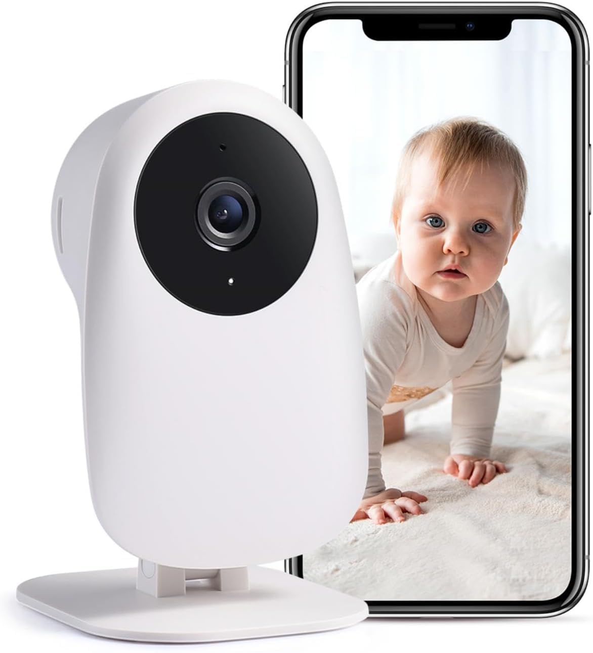 nooie Babyphone mit Kamera, Baby Kamera WLAN, Baby Monitor with Camera und APP, Gegensprechfunktion 1080P HD Nachtsicht Kompatibel mit Alexa und 2.4Ghz WiFi, Bewegungs Geräuscherkennung, Indoor