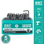ENT 26516 5-tlg Aufsteckversenker-Set HSS, Durchmesser (d) 4, 5, 6, 8 und 10 mm, e 90°, Rechts