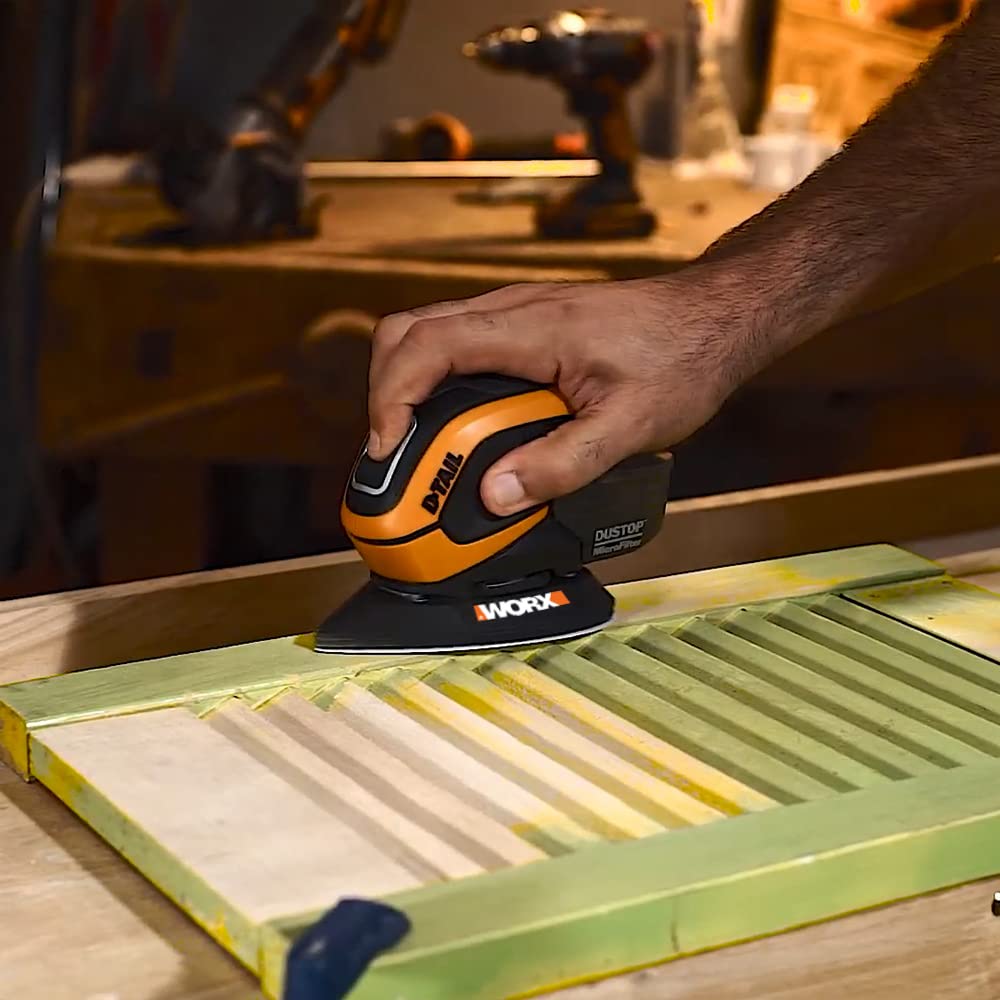 WORX WX648 Schleifer 65W, 230V – Ergonomischer Handschleifer zum Schleifen auch an schwerer zugänglichen Stellen – DUSTSTOP Mikrofilter für sauberes Arbeiten