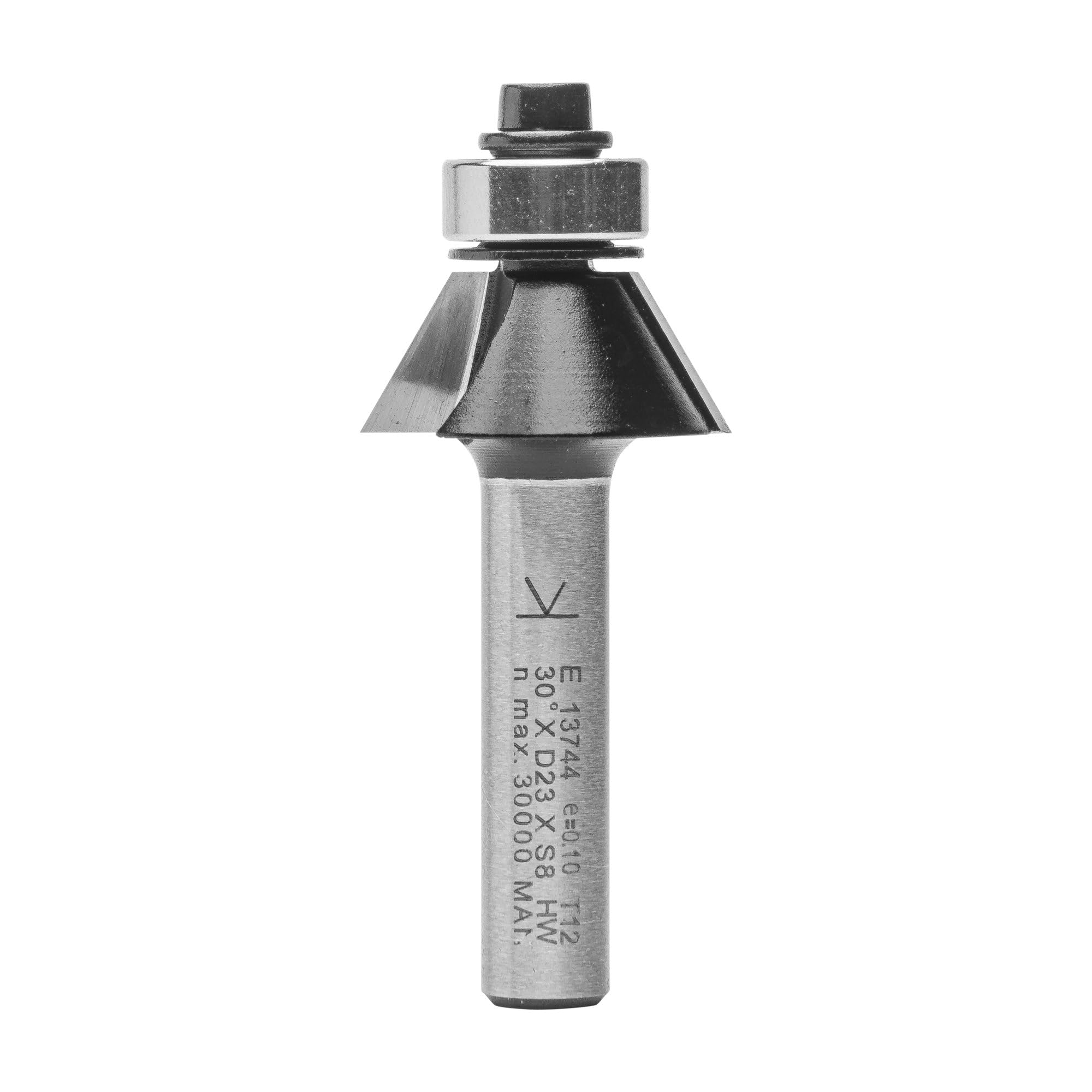 ENT 13744 Fasefräser HW, Schaft (S) 8 mm, Durchmesser (D) 23 mm, NL 9,5 mm, E 30°, SL 32 mm, mit Kugellager
