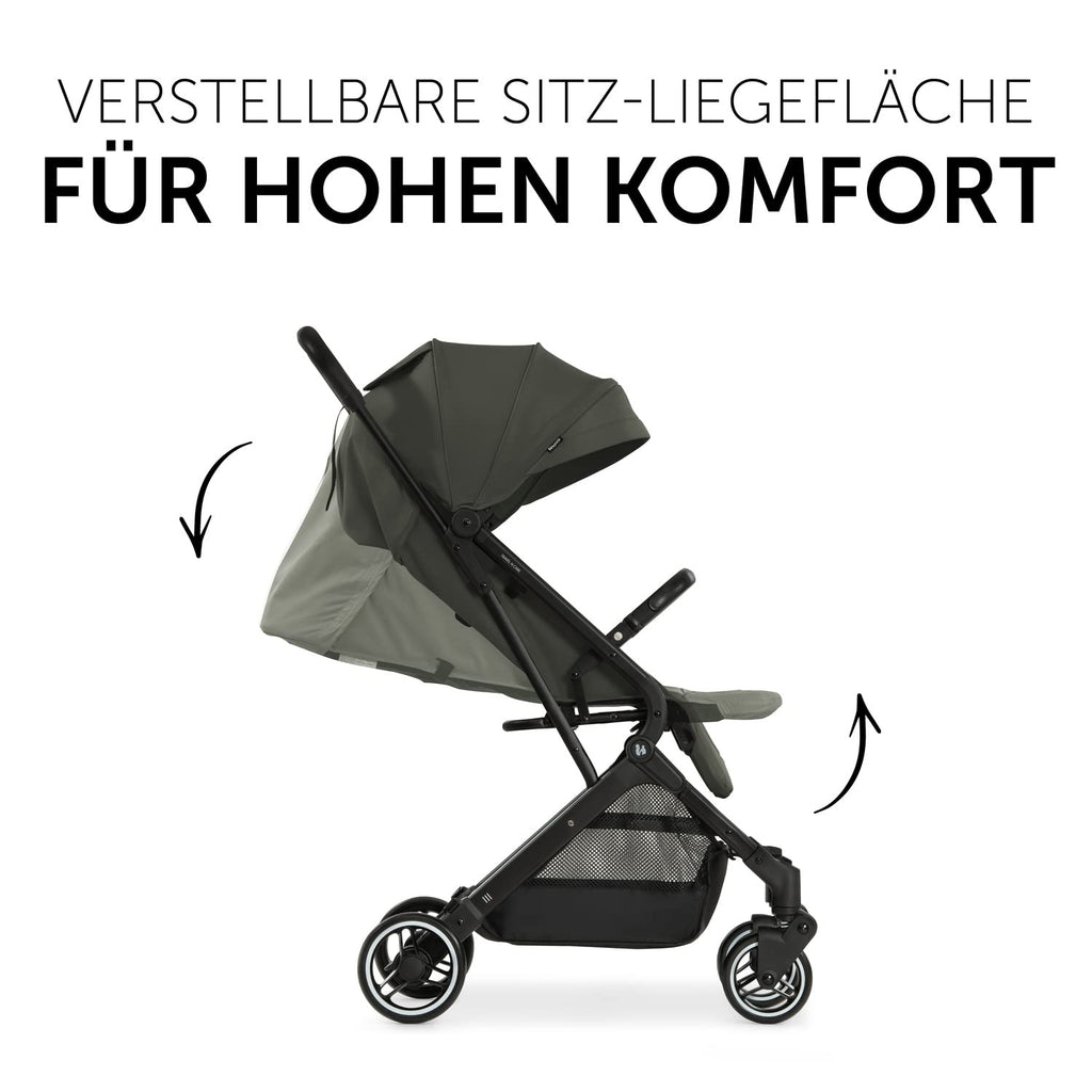 hauck Travel N Care, Dark Olive - Reise Buggy für Kinder ab Geburt bis 22 kg - mit Liegefunktion - Leicht 6,9 kg & Kompakt - Klein Zusammenklappbar - UPF 50+ - EVA Räder - Korb bis 3 kg