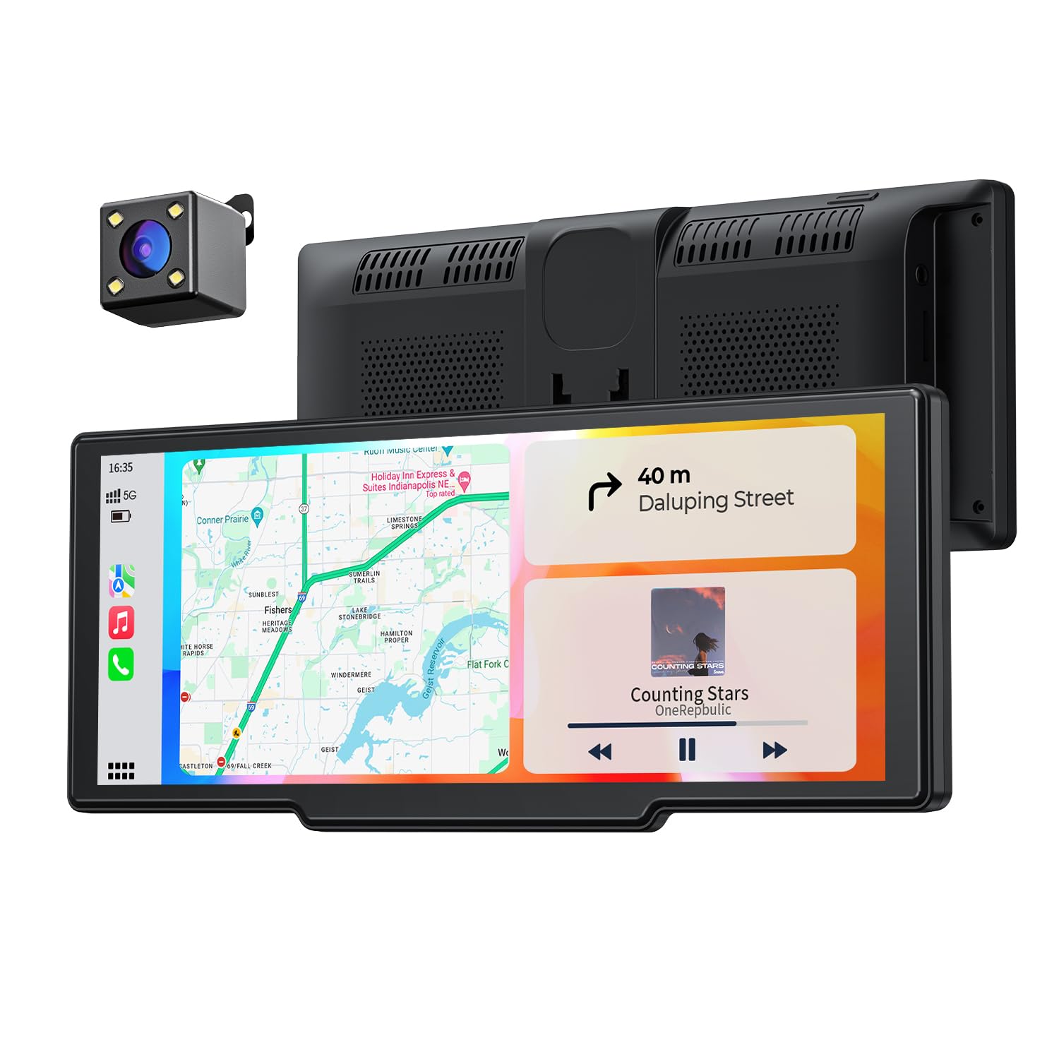 Krunia 8.1" Kabelloser Tragbarer 60FPS CarPlay-Bildschirm für Apple CarPlay & Android Auto, OTA-Updates, Rückfahrkamera, Mirror Link, Bluetooth, Sprachsteuerung, GPS-Navigation