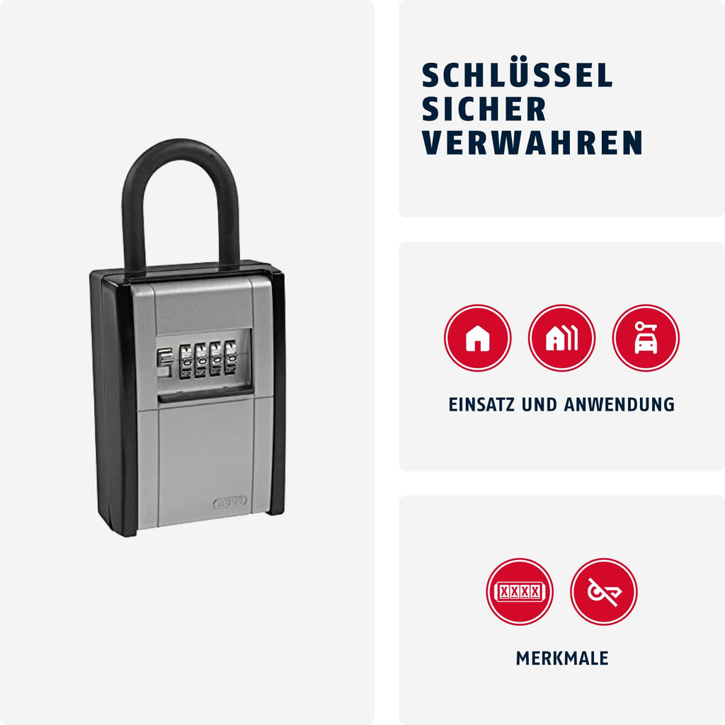 ABUS KeyGarage 797 - Schlüsselbox mit Bügel zur Befestigung - für Schlüssel oder kleine Wertgegenstände - Schwarz-Silber